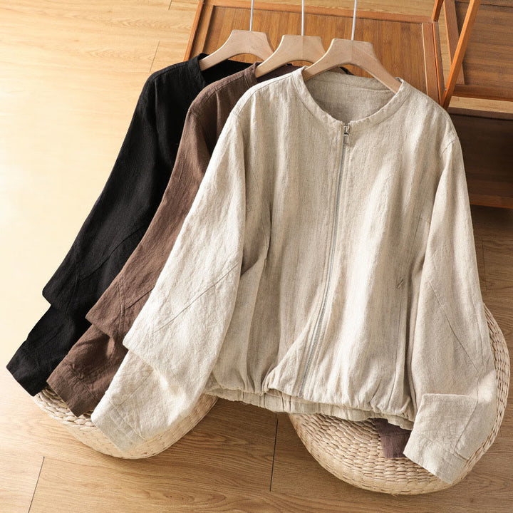 Buddha Stones Women's Cotton Zipper Design Double Layer Long Sleeve Jacket With Pockets - image 0
