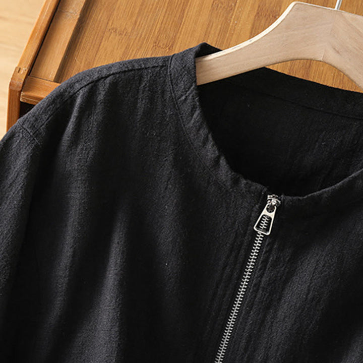 Buddha Stones Women's Cotton Zipper Design Double Layer Long Sleeve Jacket With Pockets - image 5