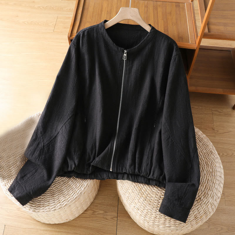Buddha Stones Women's Cotton Zipper Design Double Layer Long Sleeve Jacket With Pockets - Black - US8-10，UK/AU12-14，EU40-42 (2XL) - image 1