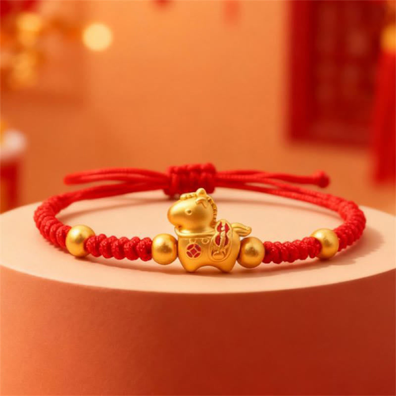 Buddha Stones Chinese Zodiac Year Of The Horse Charm Red String Connection Braided Bracelet - Red String(Wrist Circumference: 12-22 cm) - image 0