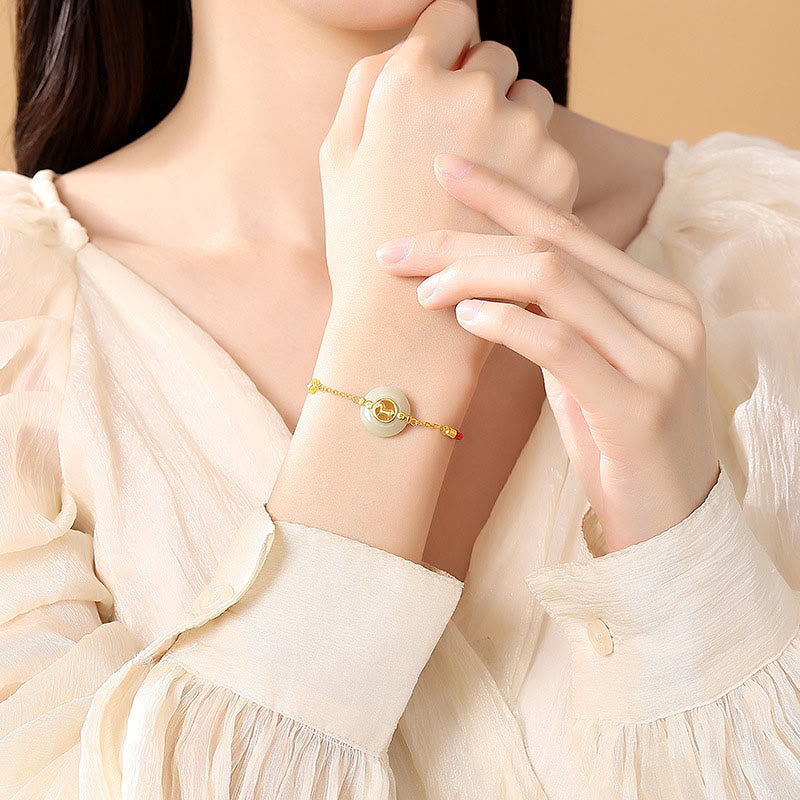 Buddha Stones 925 Sterling Silver Hetian Jade Peace Buckle Year Of The Horse Red String Bracelet - image 4