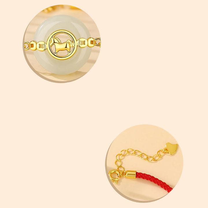 Buddha Stones 925 Sterling Silver Hetian Jade Year Of The Horse Peace Buckle Luck Necklace Pendant - image 13