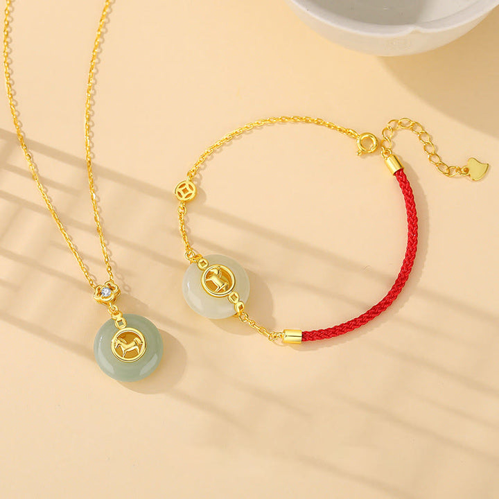 Buddha Stones 925 Sterling Silver Hetian Jade Year Of The Horse Peace Buckle Luck Necklace Pendant - image 16