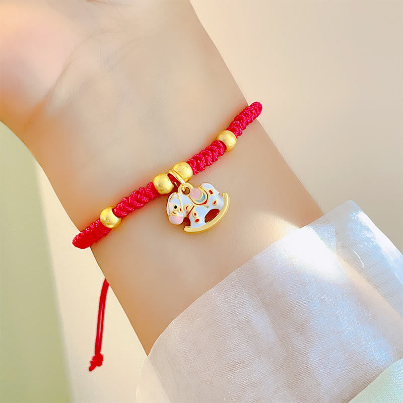 Buddha Stones Small Year Of The Horse Red String Copper Luck Adjustable Bracelet - White Horse(Wrist Circumference: 10-18cm) - image 1