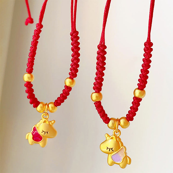 Buddha Stones Winged Year Of The Horse Red String Copper Braided Connection Bracelet - image 2