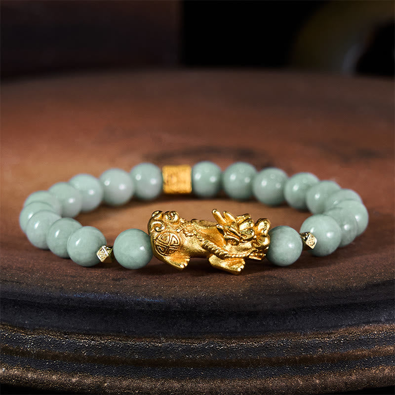Buddha Stones Golden Pi Xiu Charm Jade Luck Prosperity Beaded Bracelet - image 2