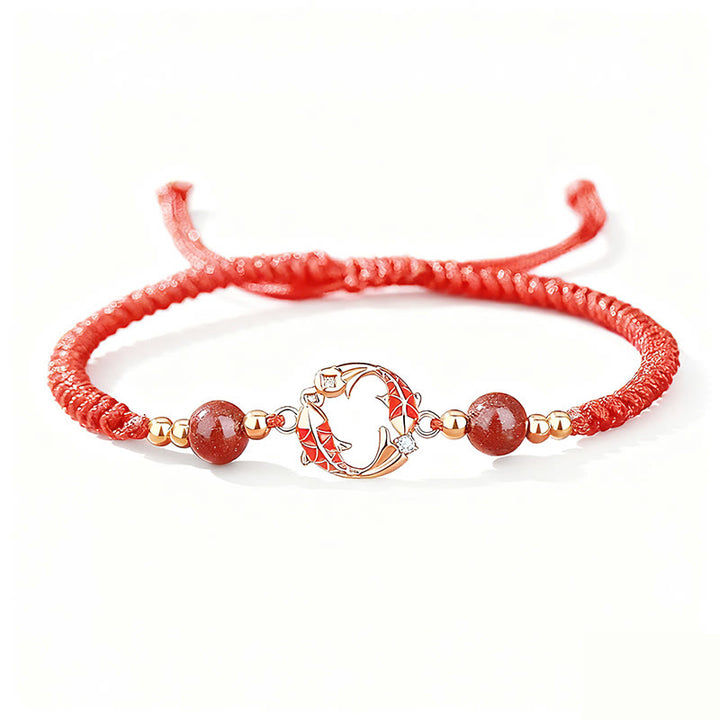Buddha Stones 925 Sterling Silver Plated 18k Gold Koi Fish Cinnabar Red String Connection Bracelet - image 2