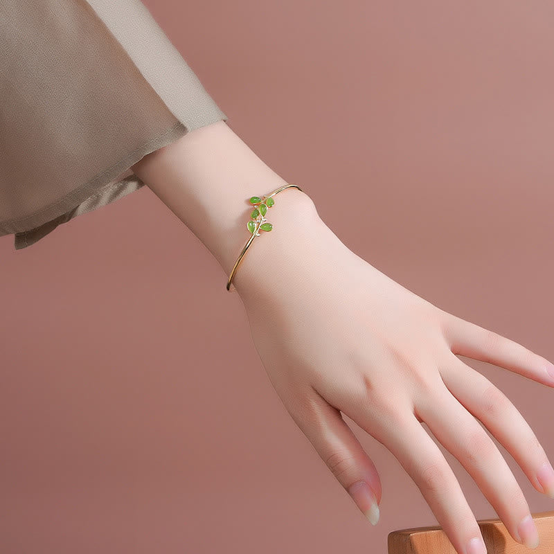 Buddha Stones 925 Sterling Silver Leaves Tassel Design Green Jasper Protection Necklace Pandant - image 14