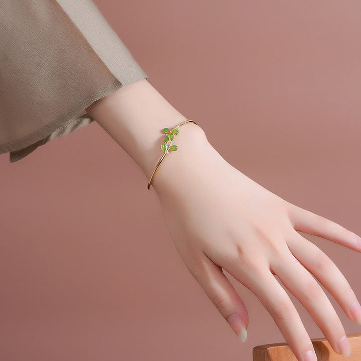 Buddha Stones 925 Sterling Silver Leaves Tassel Design Green Jasper Protection Necklace Pandant - image 14