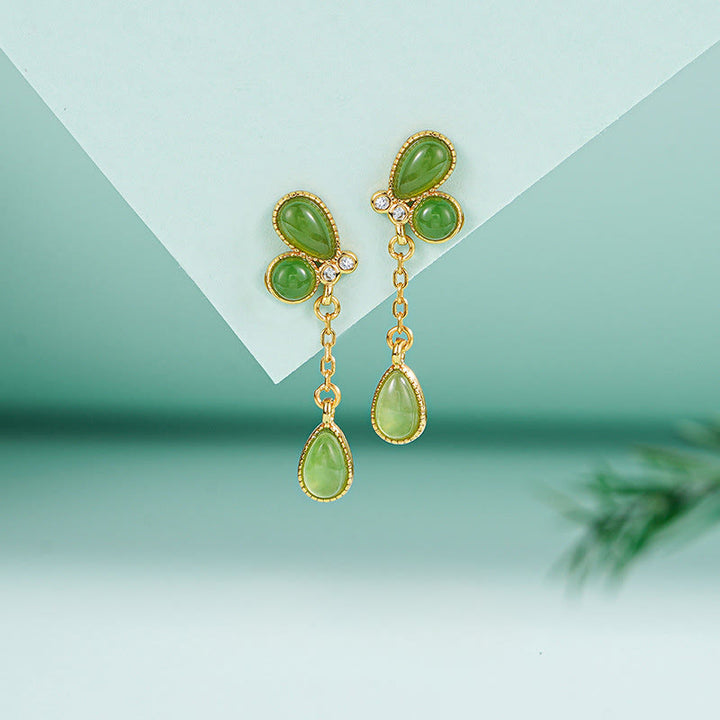 Buddha Stones 925 Sterling Silver Leaves Engraved Green Jasper Protection Bracelet Bangle - image 16