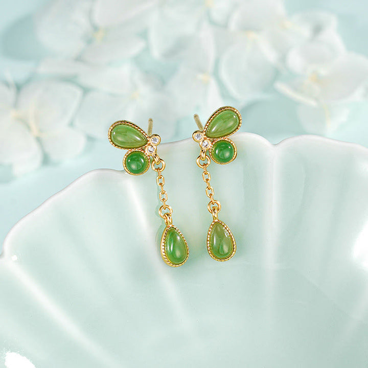 Buddha Stones 925 Sterling Silver Green Jasper Leave Design Balance Earrings - 925 Sterling Silver Earrings - image 1