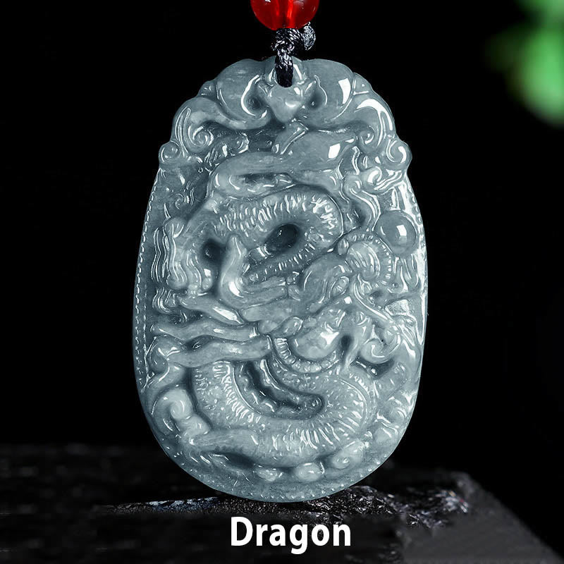 Buddha Stones Chinese Zodiac Jade Year of the Horse Luck Rope Necklace Pendant - Dragon - image 14