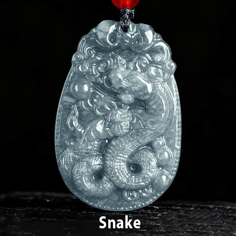 Buddha Stones Chinese Zodiac Jade Year of the Horse Luck Rope Necklace Pendant - Snake - image 15