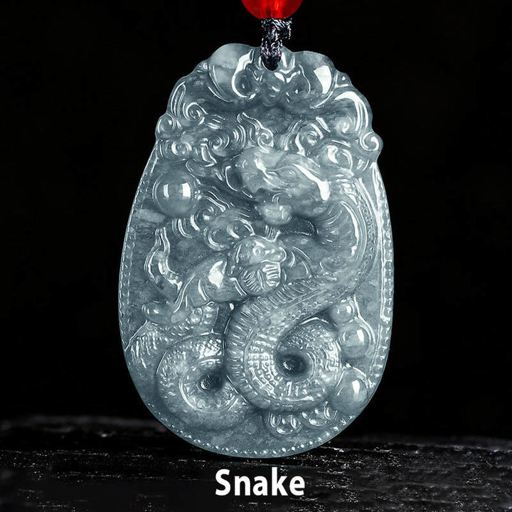 Buddha Stones Chinese Zodiac Jade Year of the Horse Luck Rope Necklace Pendant - Snake - image 15