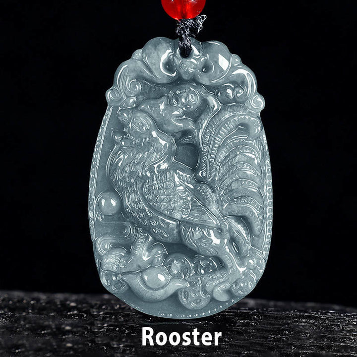 Buddha Stones Chinese Zodiac Jade Year of the Horse Luck Rope Necklace Pendant - Rooster - image 19
