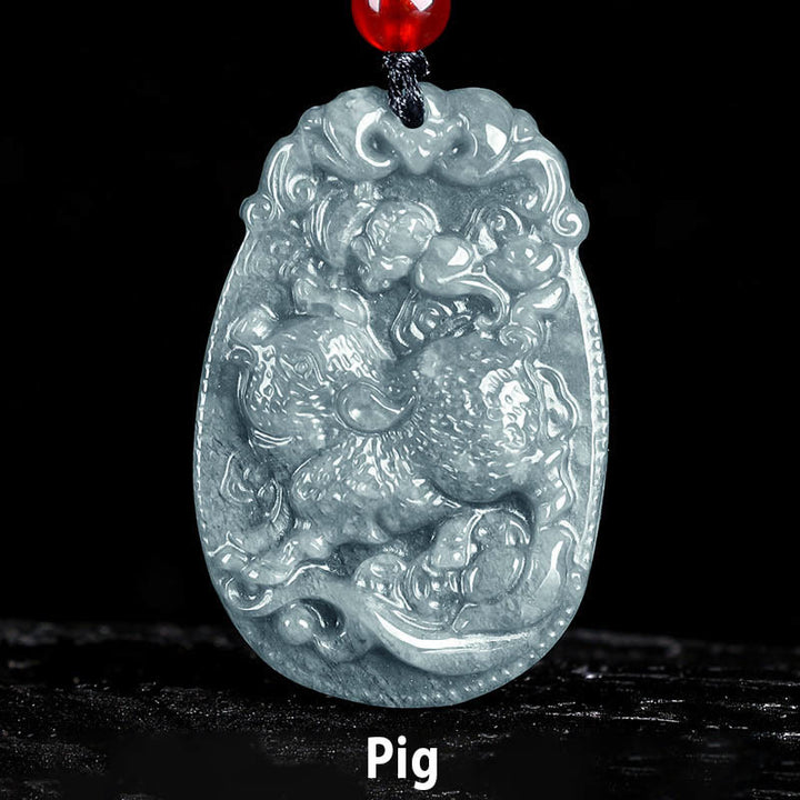 Buddha Stones Chinese Zodiac Jade Year of the Horse Luck Rope Necklace Pendant - Pig - image 21