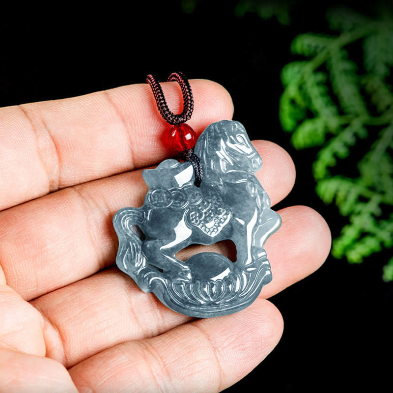 Buddha Stones Year of the Horse Jade Ingot Luck Prosperity Rope Necklace Pendant - image 8