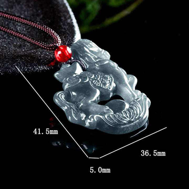 Buddha Stones Year of the Horse Jade Ingot Luck Prosperity Rope Necklace Pendant - image 9