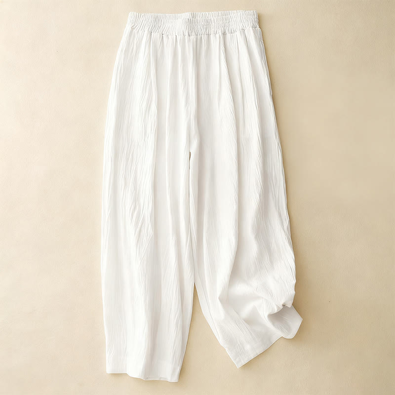 Buddha Stones Commute Solid Color Women's Harem Elastic Waist Cotton 7-8 Length Pants With Pockets - White - US8-10，UK/AU12-14，EU40-42 (2XL) - image 10