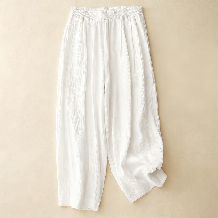 Buddha Stones Commute Solid Color Women's Harem Elastic Waist Cotton 7-8 Length Pants With Pockets - White - US8-10，UK/AU12-14，EU40-42 (2XL) - image 10
