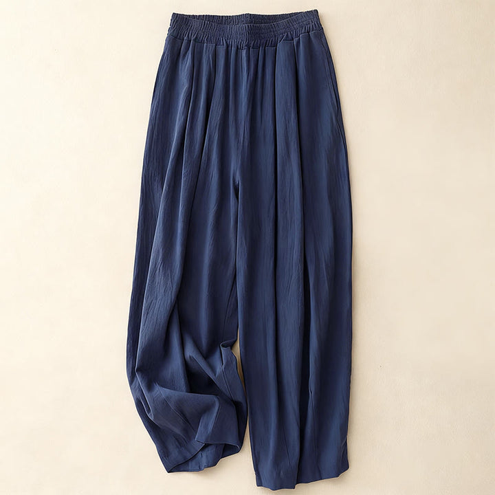 Buddha Stones Commute Solid Color Women's Harem Elastic Waist Cotton 7-8 Length Pants With Pockets - DarkSlateBlue - US8-10，UK/AU12-14，EU40-42 (2XL) - image 0