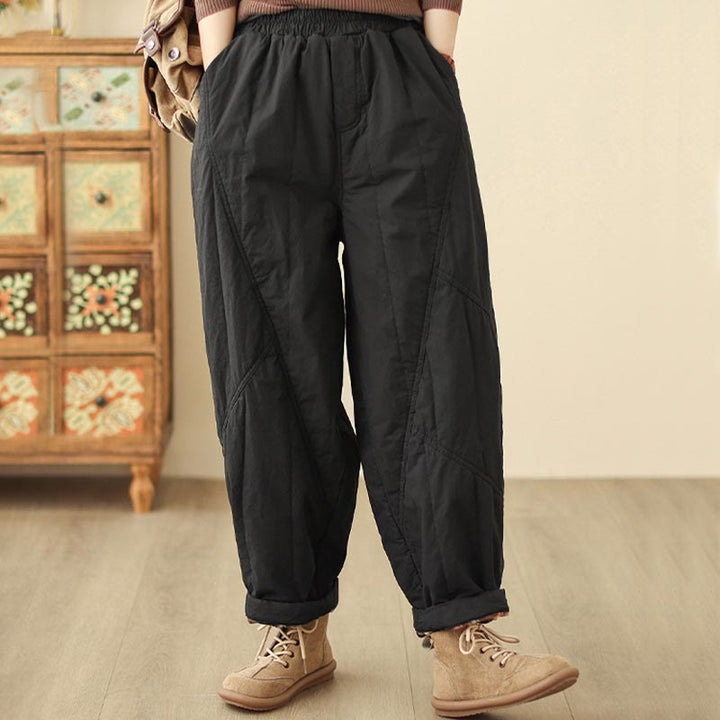 Buddha Stones Winter Plain High Waist Cotton Women's Harem Thermal Elastic Waist Pants With Pockets - image 7