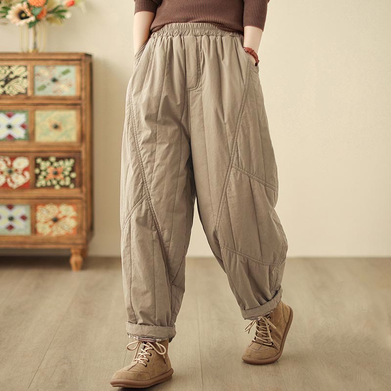 Buddha Stones Winter Plain High Waist Cotton Women's Harem Thermal Elastic Waist Pants With Pockets - BurlyWood - US8-10，UK/AU12-14，EU40-42 (2XL) - image 1