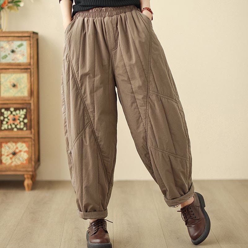 Buddha Stones Winter Plain High Waist Cotton Women's Harem Thermal Elastic Waist Pants With Pockets - image 13