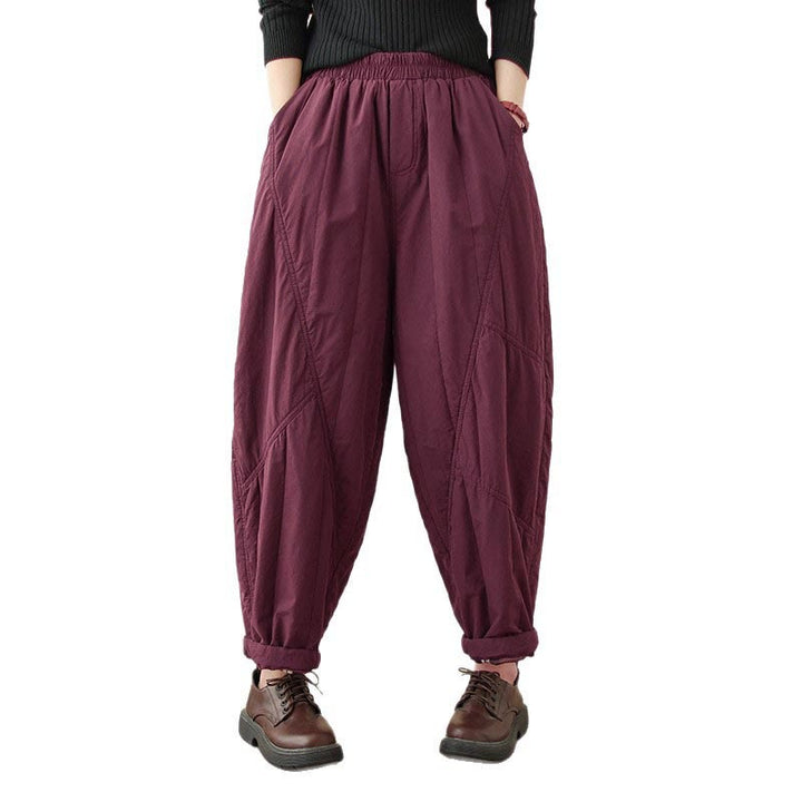 Buddha Stones Winter Plain High Waist Cotton Women's Harem Thermal Elastic Waist Pants With Pockets - image 26
