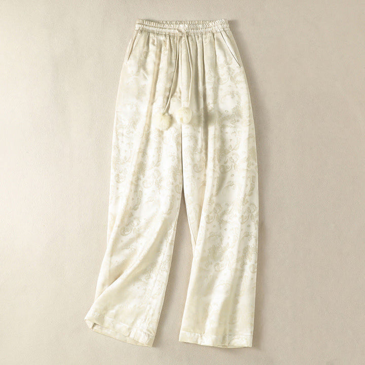 Buddha Stones Jacquard High Waist Design Women's Wide Leg Thermal Thickened Pants With Pockets - Beige - US8-10，UK/AU12-14，EU40-42 (2XL) - image 0