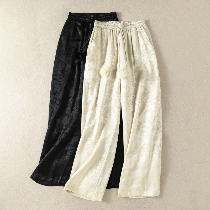 Buddha Stones Jacquard High Waist Design Women's Wide Leg Thermal Thickened Pants With Pockets - image 17