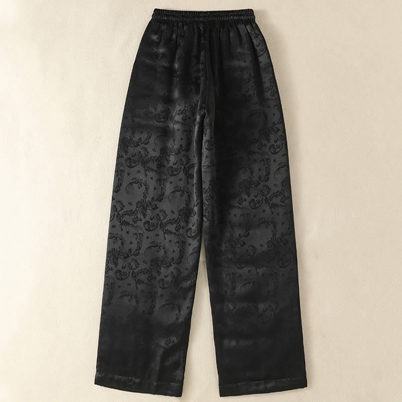 Buddha Stones Jacquard High Waist Design Women's Wide Leg Thermal Thickened Pants With Pockets - image 11