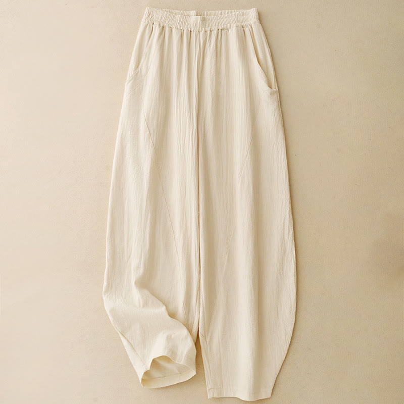 Buddha Stones Fall Solid Color Patchwork Simple Design Women's Wide Leg Pants With Pockets - image 0