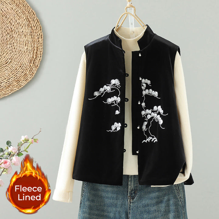 Buddha Stones White Flower Embroidery Pattern Women's Sleeveless Vest Waistcoat - Black - US8-10，UK/AU12-14，EU40-42 (2XL) - image 0