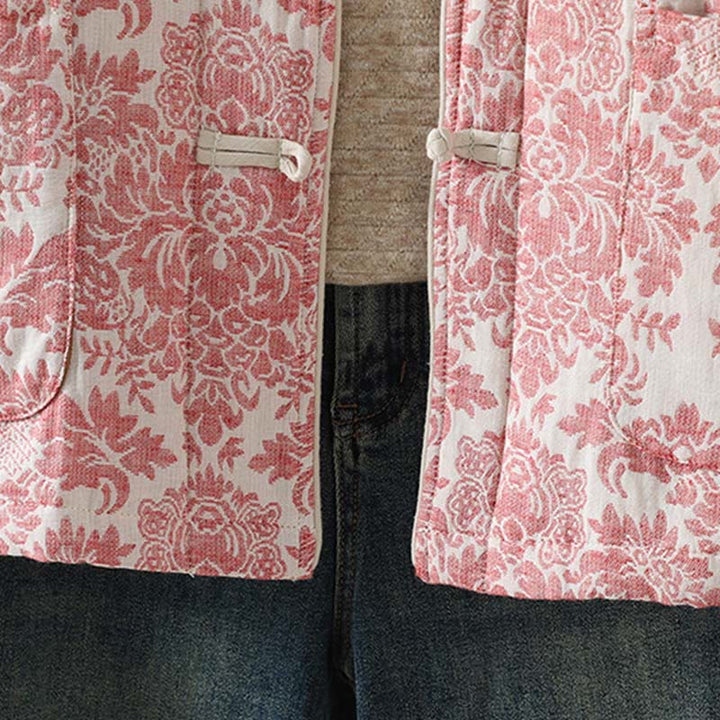 Buddha Stones Women's Peony Flowers Frog-Button Design Long Sleeve Thermal Jacket With Pockets - image 10