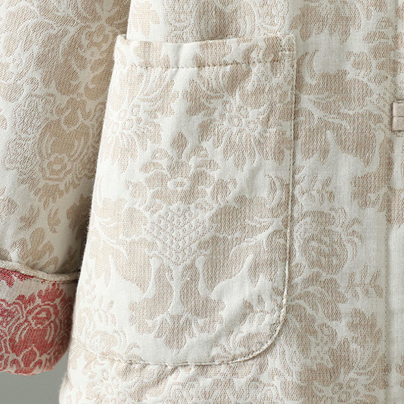 Buddha Stones Women's Peony Flowers Frog-Button Design Long Sleeve Thermal Jacket With Pockets - image 17