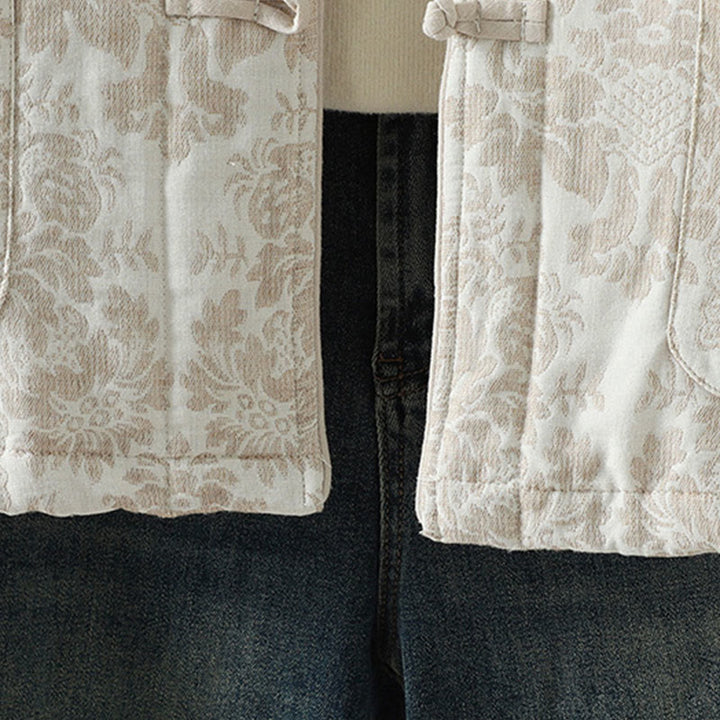 Buddha Stones Women's Peony Flowers Frog-Button Design Long Sleeve Thermal Jacket With Pockets - image 19