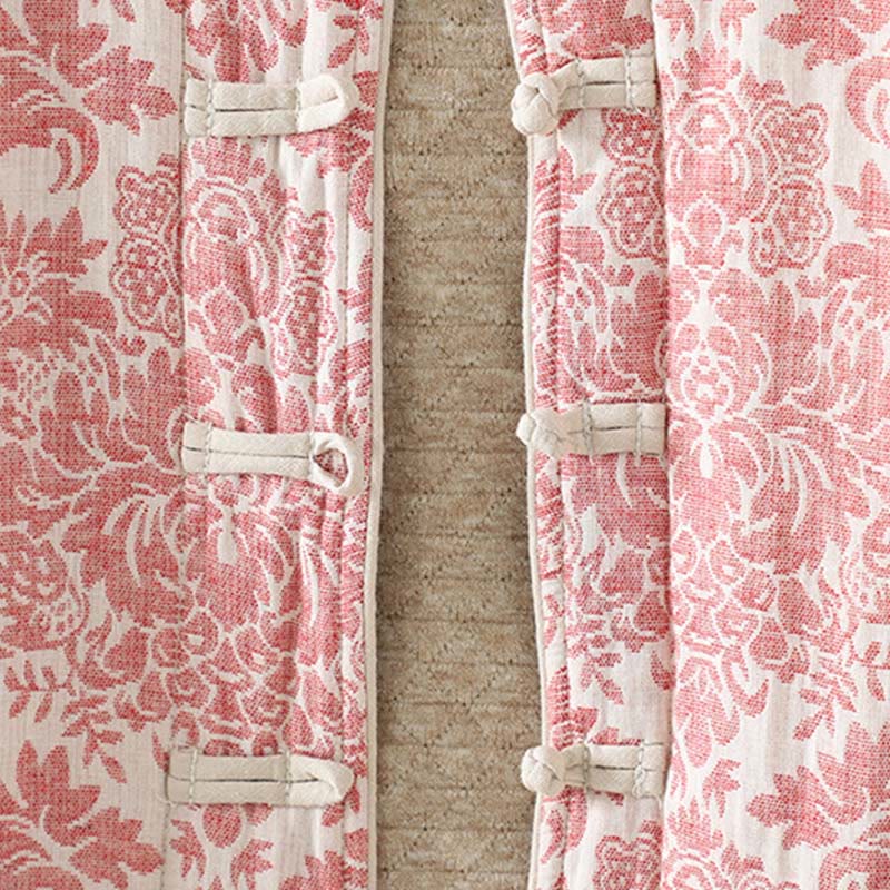 Buddha Stones Women's Peony Flowers Frog-Button Design Long Sleeve Thermal Jacket With Pockets - image 6