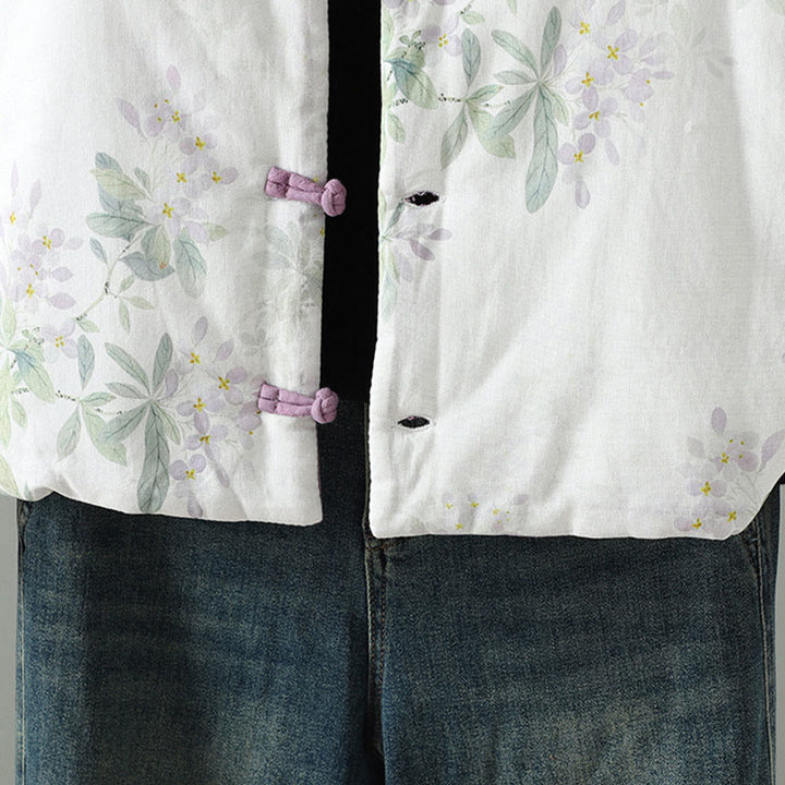 Buddha Stones Women's Purple Flower Leaves Frog-Button Design Long Sleeve Thermal Jacket - image 5