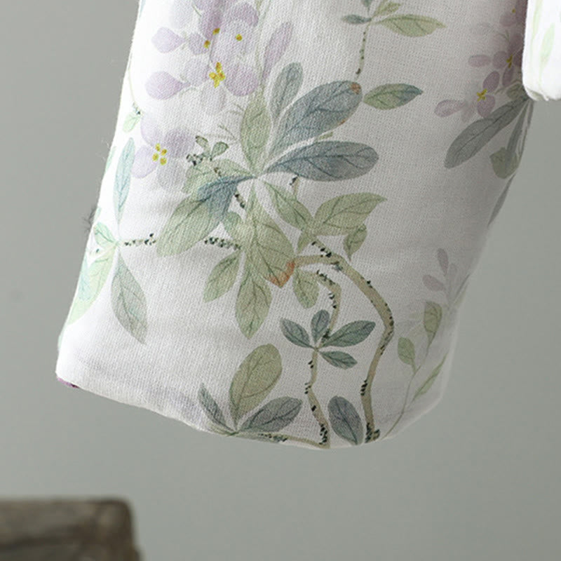 Buddha Stones Women's Purple Flower Leaves Frog-Button Design Long Sleeve Thermal Jacket - image 7