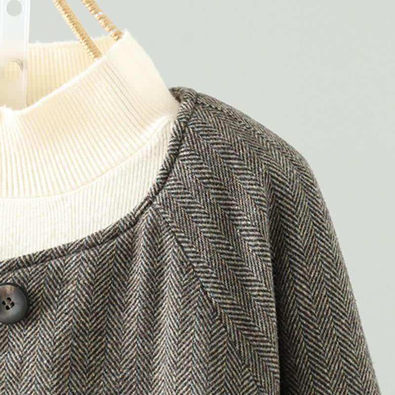 Buddha Stones Women's Brown Buttons Design Long Sleeve Thermal Jacket With Pockets - image 3