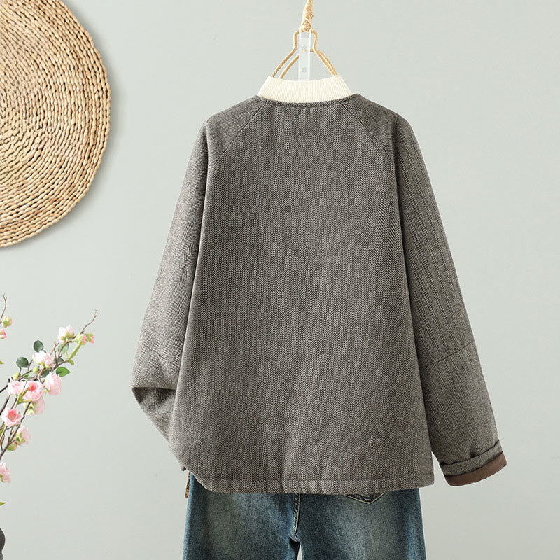 Buddha Stones Women's Brown Buttons Design Long Sleeve Thermal Jacket With Pockets - image 1