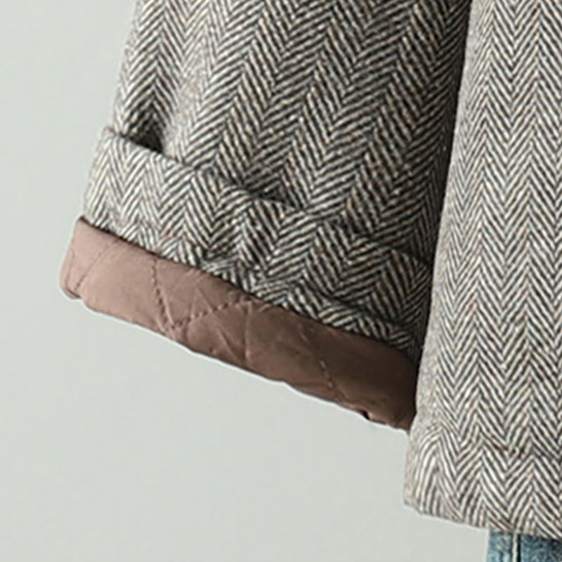 Buddha Stones Women's Brown Buttons Design Long Sleeve Thermal Jacket With Pockets - image 6