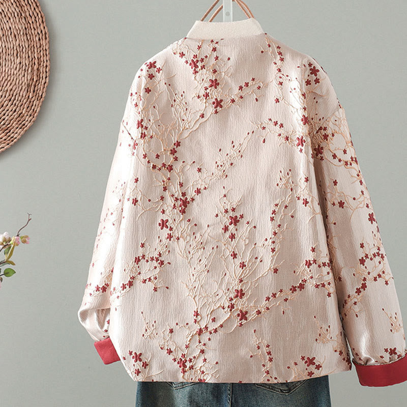 Buddha Stones Red Flowers Vine Buttons Design Long Sleeve Thermal Women's Jacket With Pockets - image 1