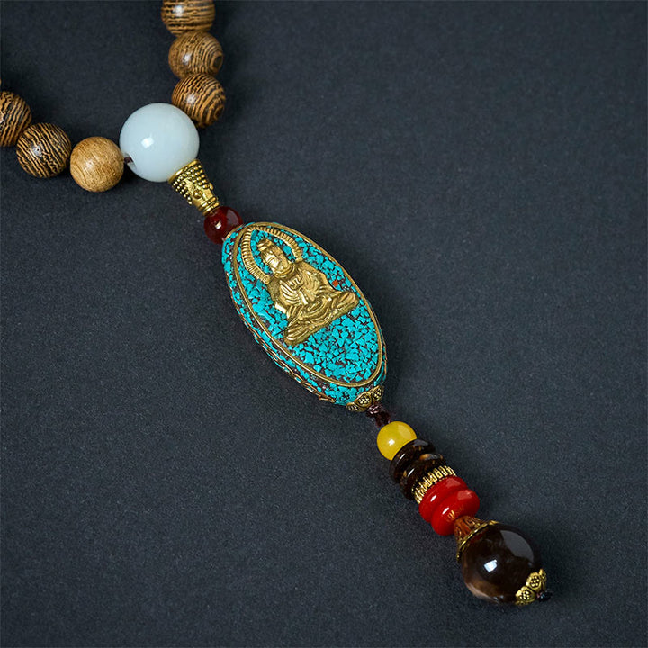 Buddha Stones Vintage Nepal Avalokitesvara Harmony Coconut Shell Beads Pendant Necklace - image 8
