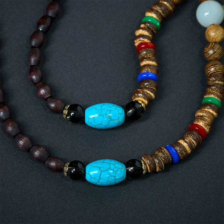 Buddha Stones Vintage Nepal Avalokitesvara Harmony Coconut Shell Beads Pendant Necklace - image 4
