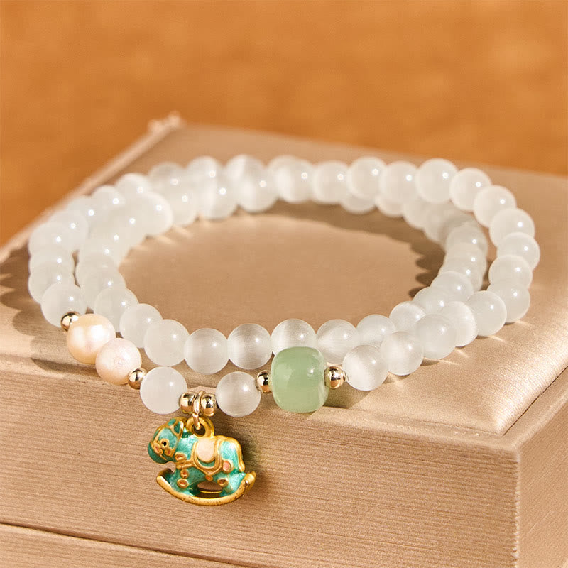 Buddha Stones Year Of The Horse Chrysoberyl Glass Bead Peace Love Double-layered Bracelet - image 2