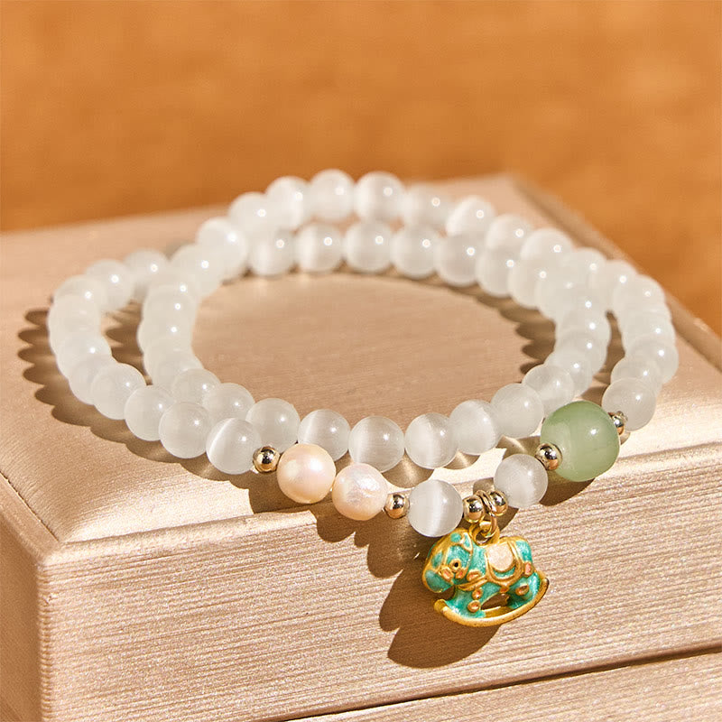 Buddha Stones Year Of The Horse Chrysoberyl Glass Bead Peace Love Double-layered Bracelet - image 3