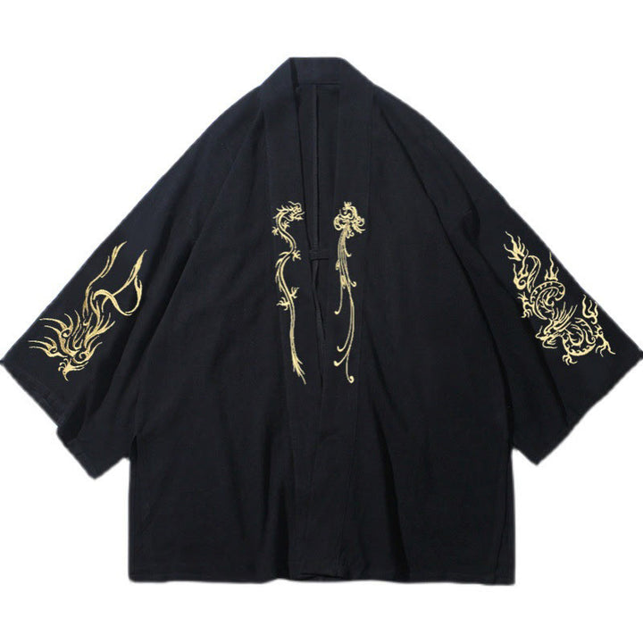 Buddha Stones Dragon Phoenix Open Front Long Sleeve Jacket Men's Cotton Kimono - image 9