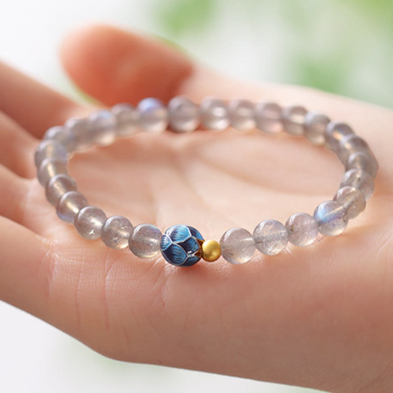 Buddha Stones Natural Moonstone Lotus Love Charming Bracelet - image 3